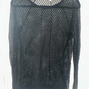 Cabi Women’s Black Sheer Lace Long Sleeve Mesh Blouse Top Size M